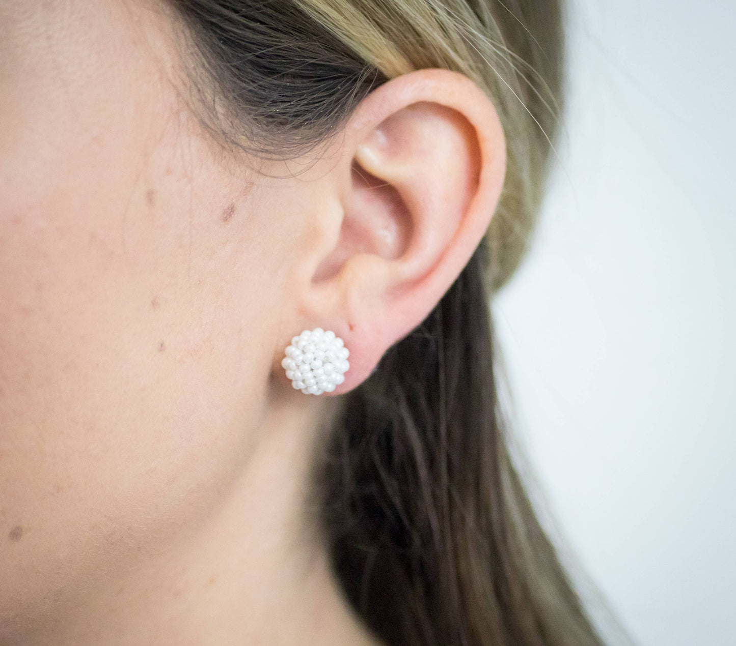 Globe Posts- Cream Earrings