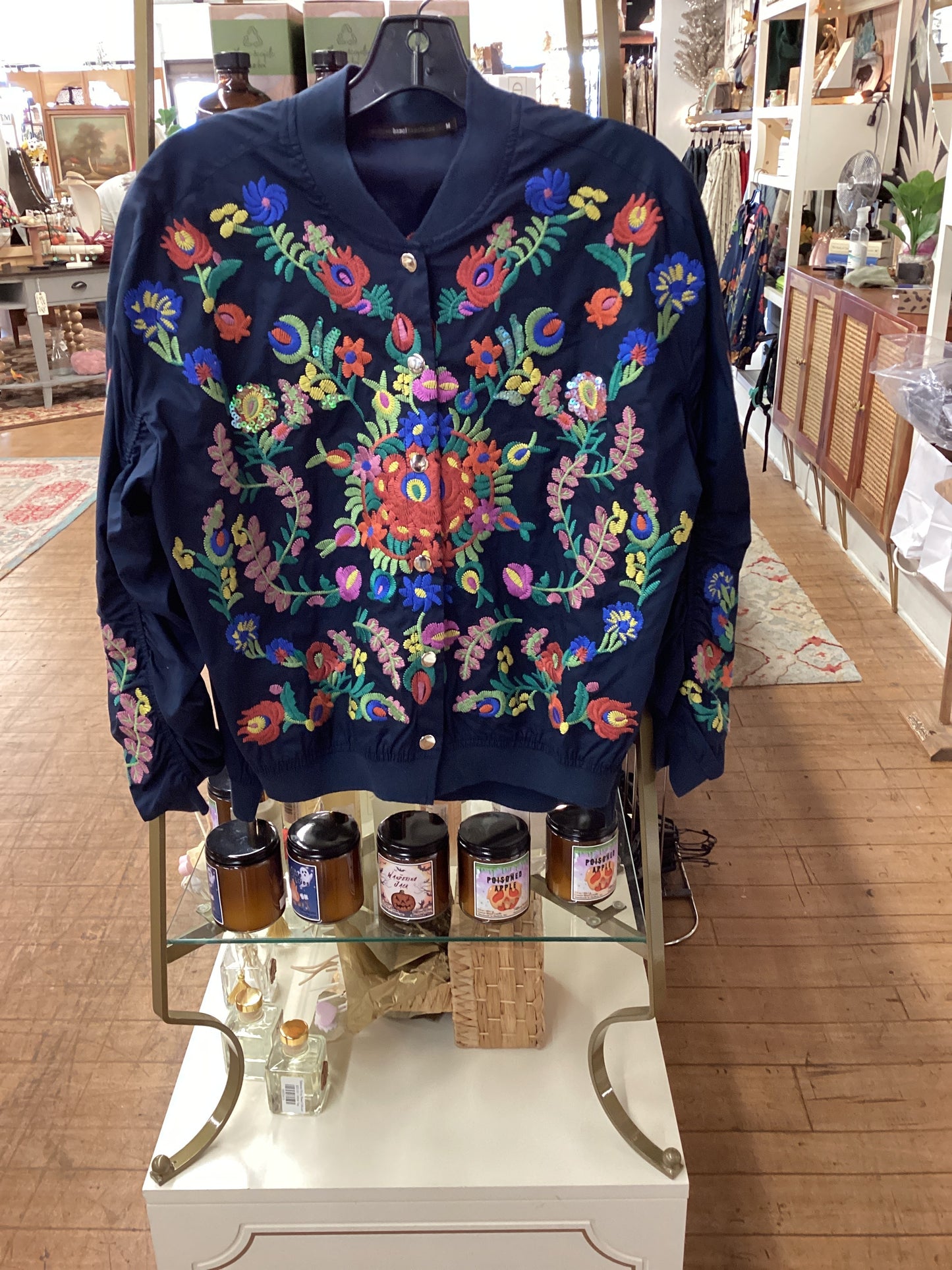 JS - Anthropologie Hazel Hazel Embroidered Navy Jacket| M