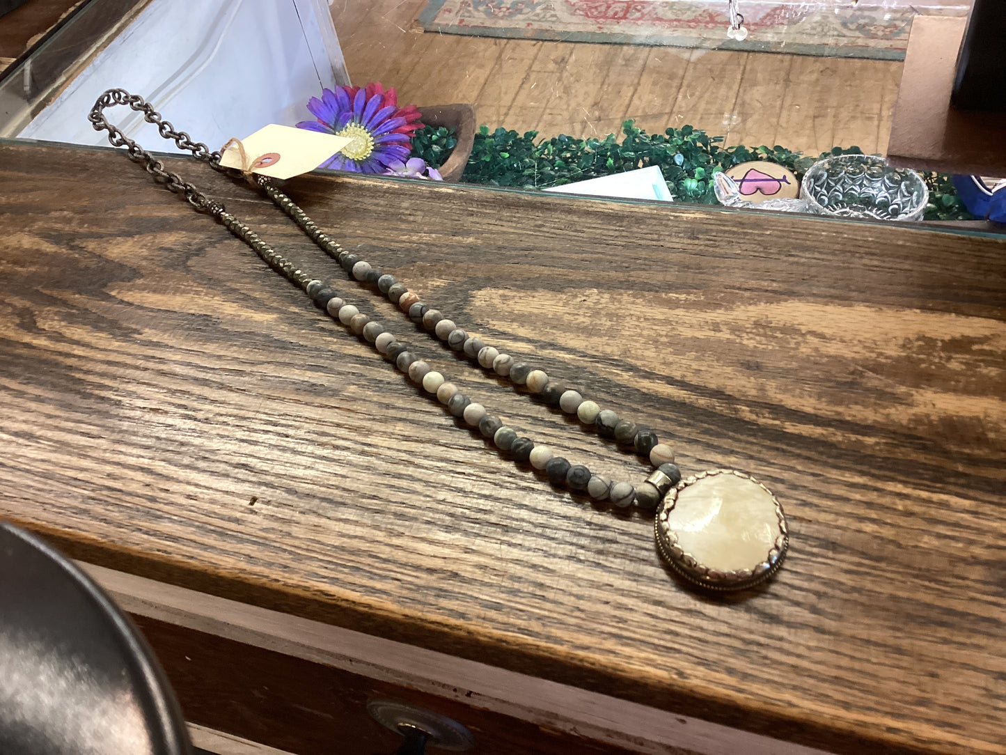 JP remix Large pendant with gemstone necklace