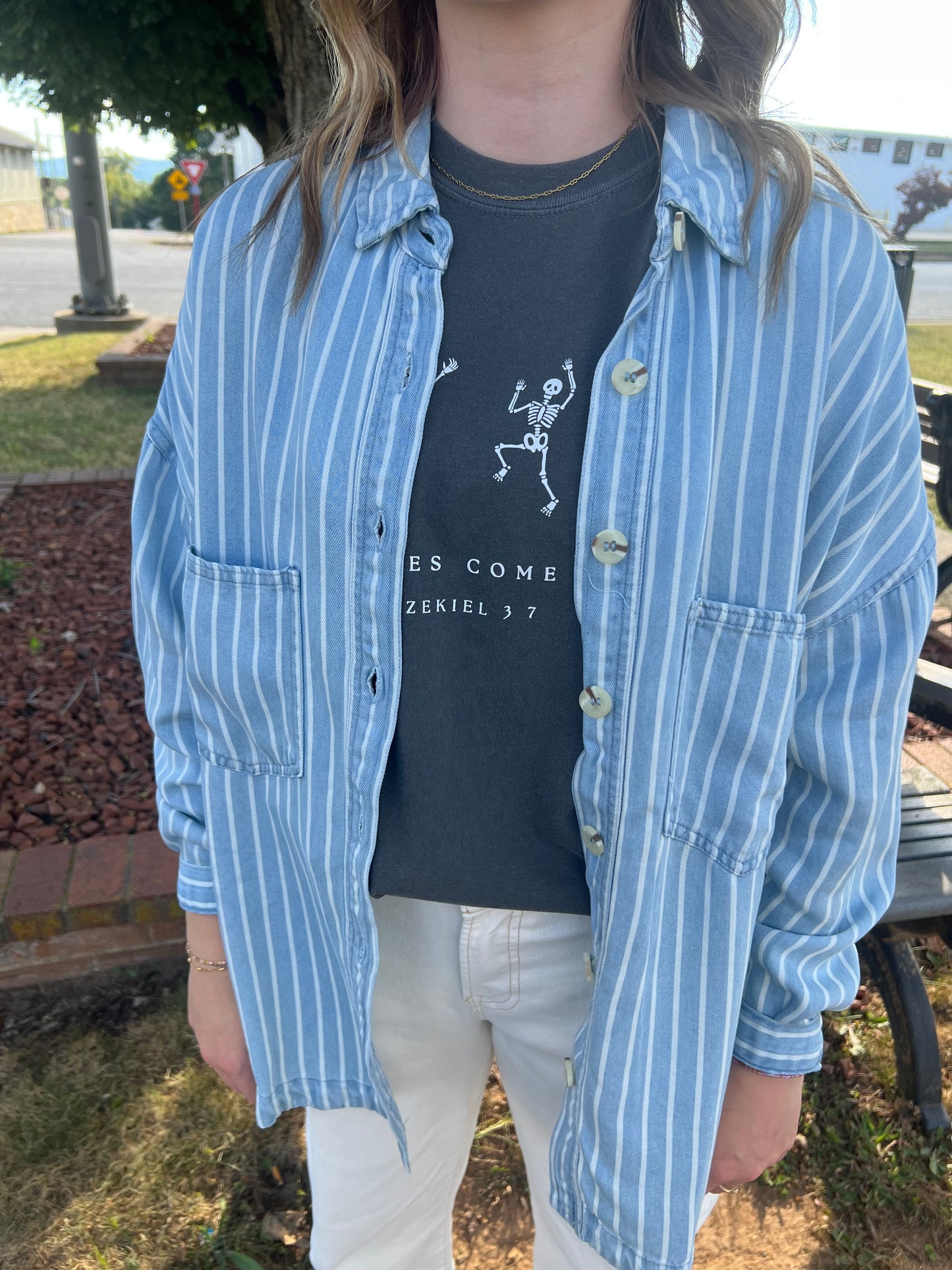 Chambray Stripe Pocket Button Down Shirt