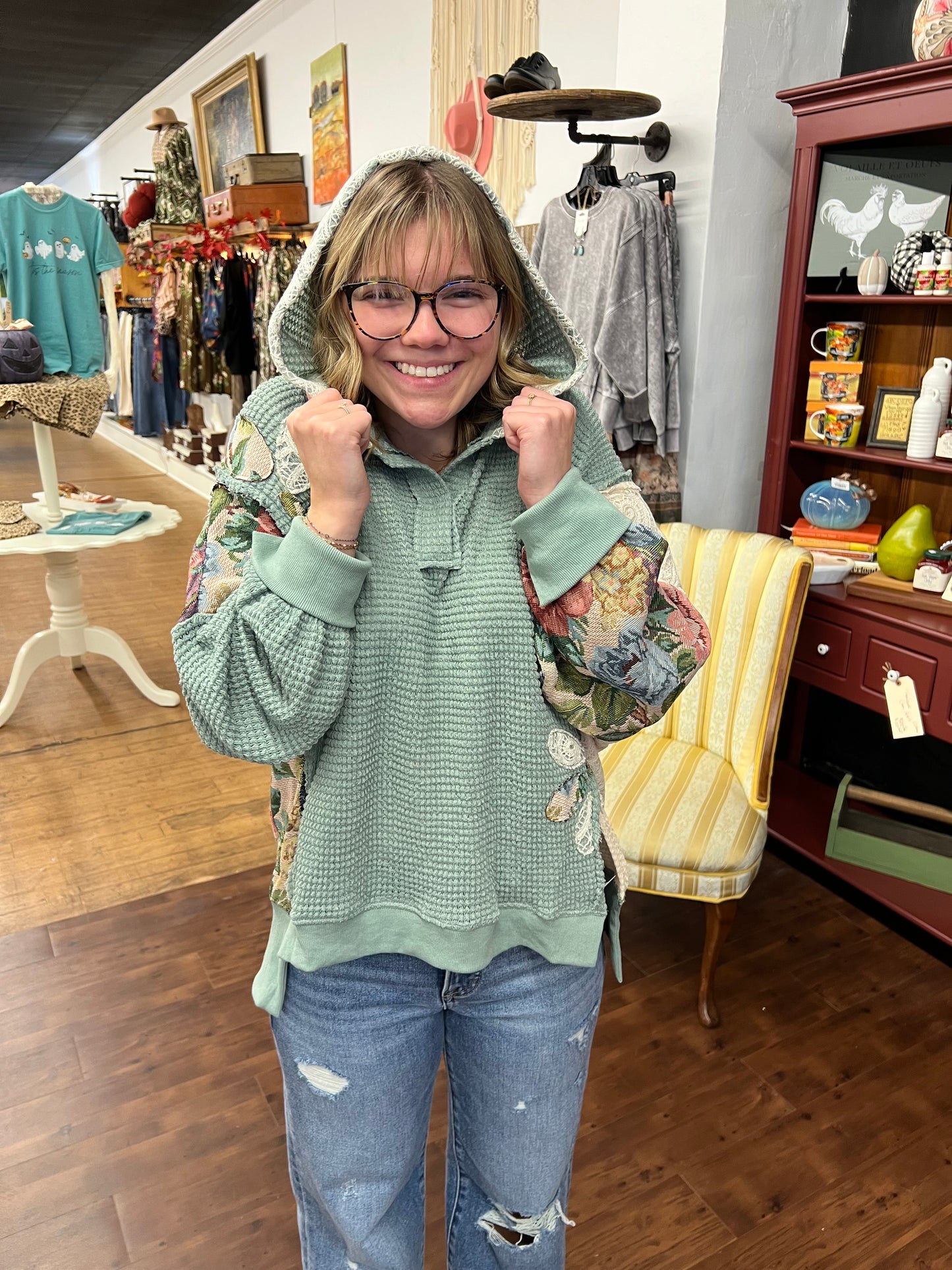 Seafoam Patchwork Hoodie Top