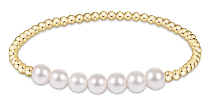 eNewton - Classic Gold Beaded Bliss 3mm Bead Bracelet - 6mm Pearl