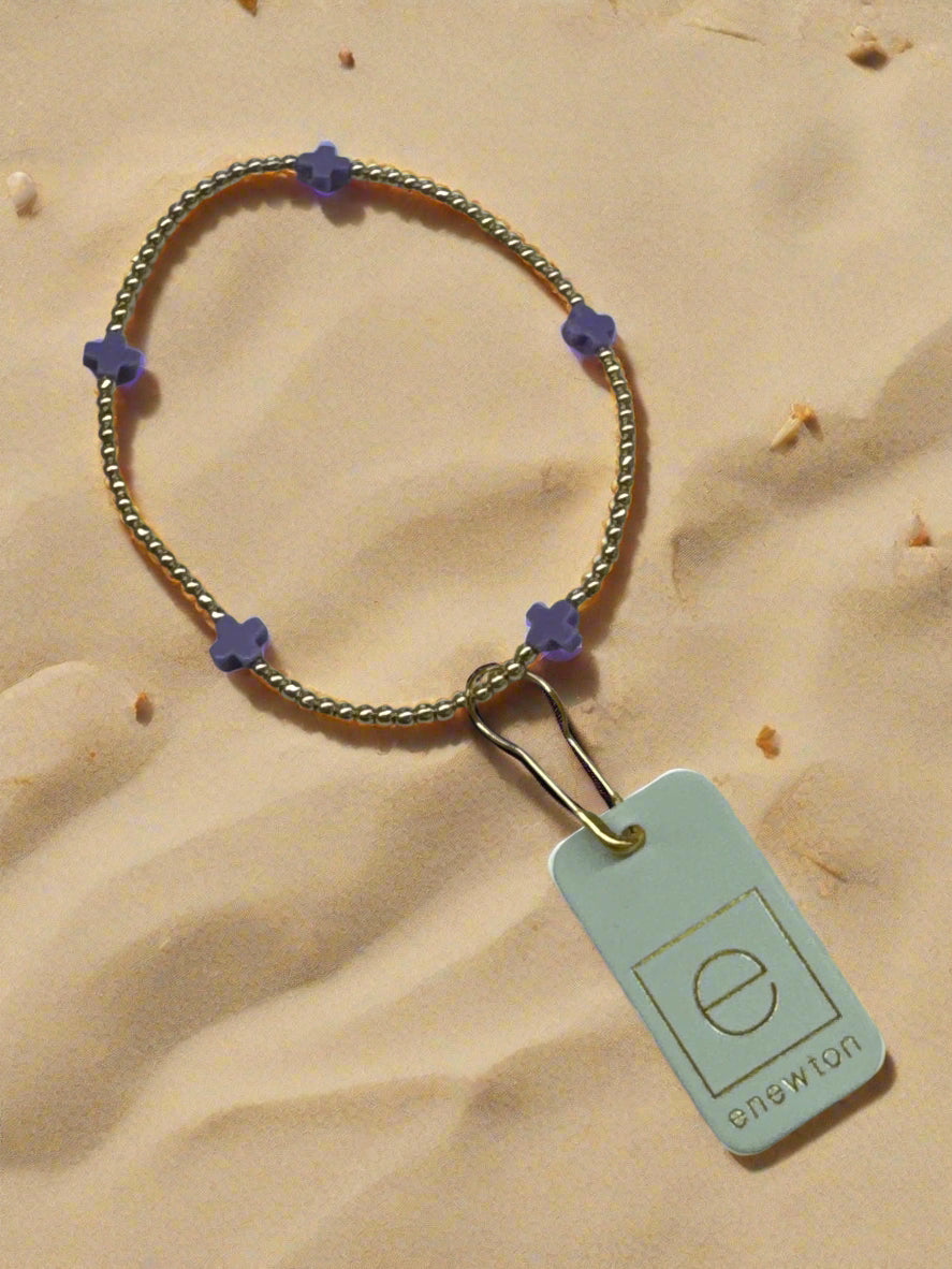 Signature Cross Small Gold Pattern 2mm Bead Bracelet - Purple