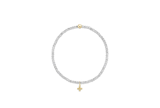 Silver Faceted Hematite 2mm Bead Bracelet - Signature Cross Gold Charm