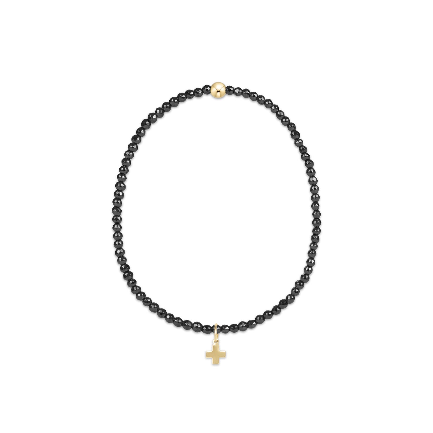 Faceted Hematite 2mm Bead Bracelet - Signature Cross Gold Charm