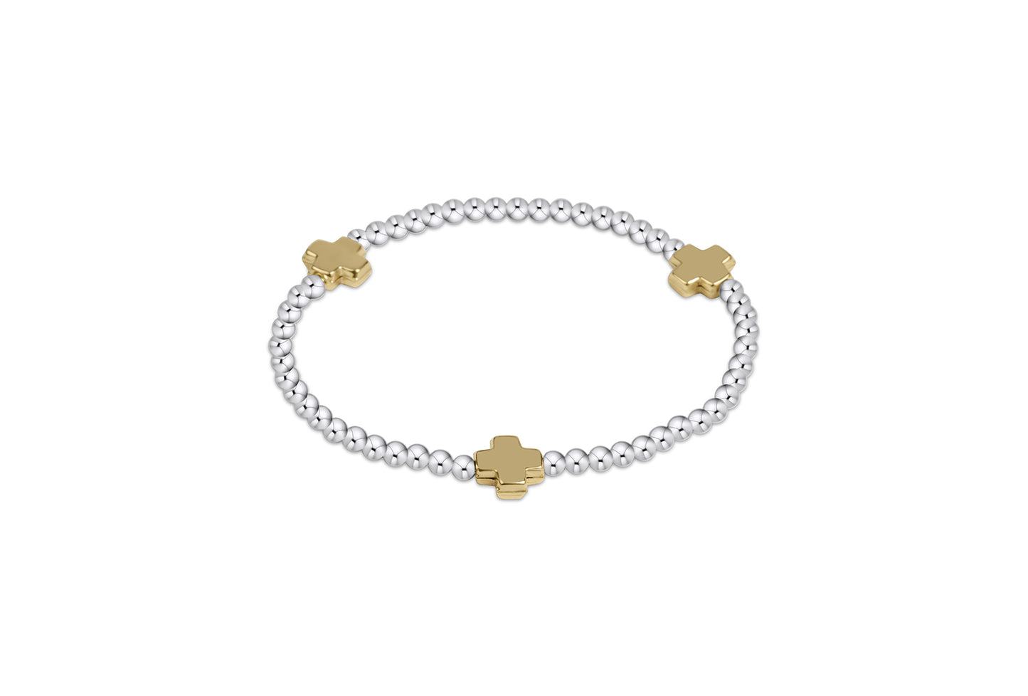 Signature Cross Sterling Mixed Metal Pattern 3mm Bead Bracelet - Gold