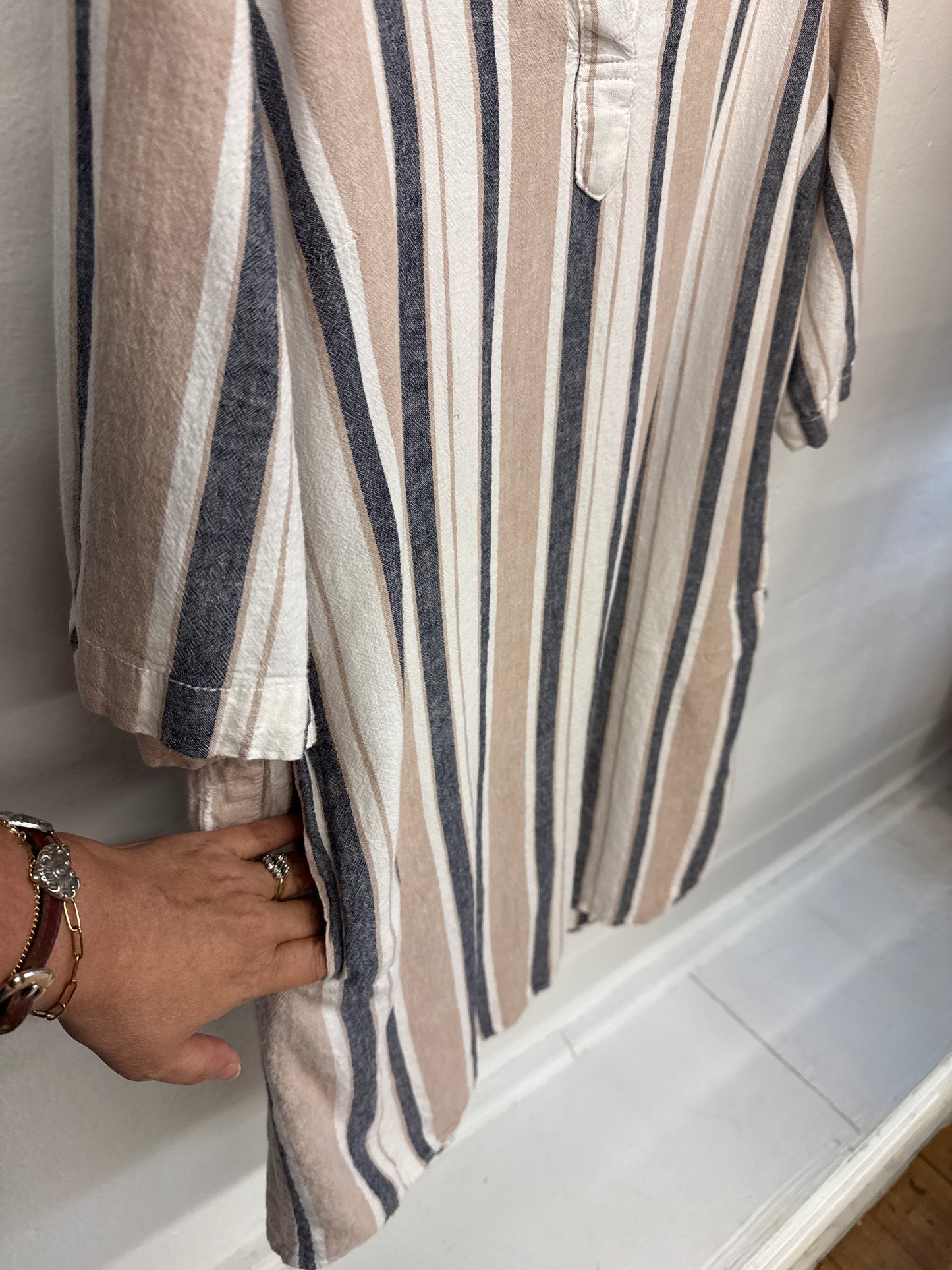 Est. 1946 Linen Blend Short Shirt Dress Short Sleeve Stripes Lagenlook- 28/20W