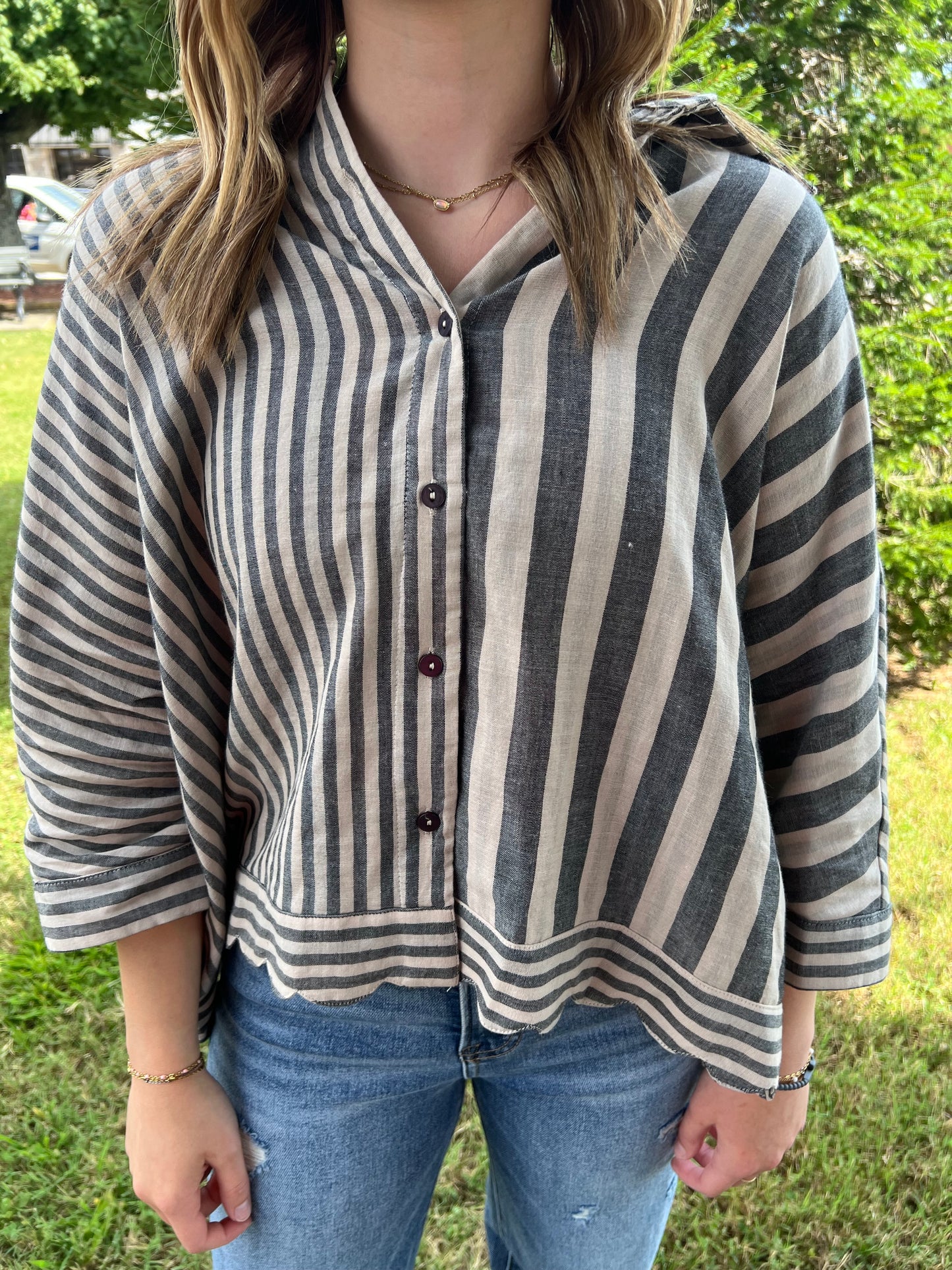 Bold Lines Button-Up Top