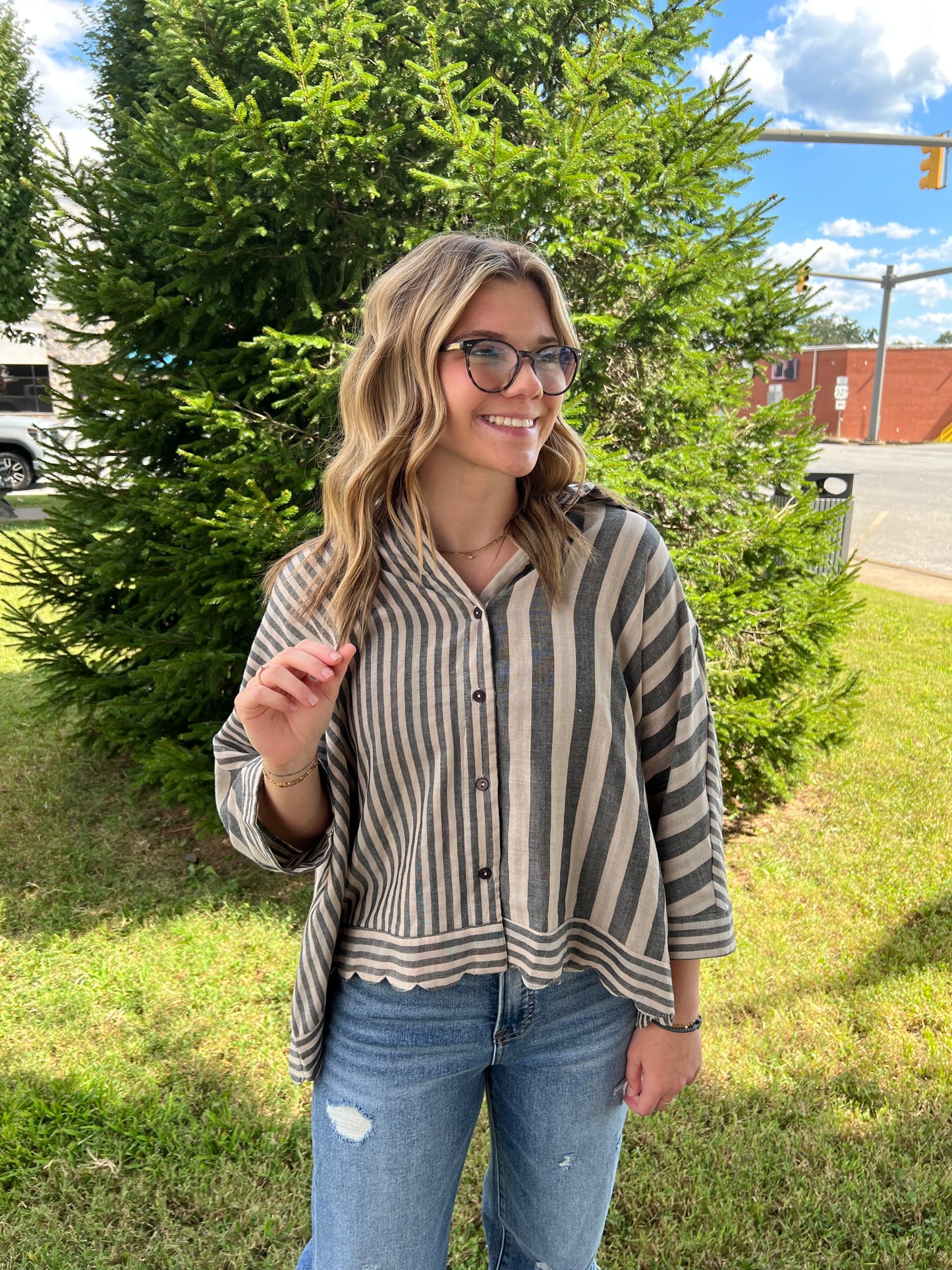 Bold Lines Button-Up Top