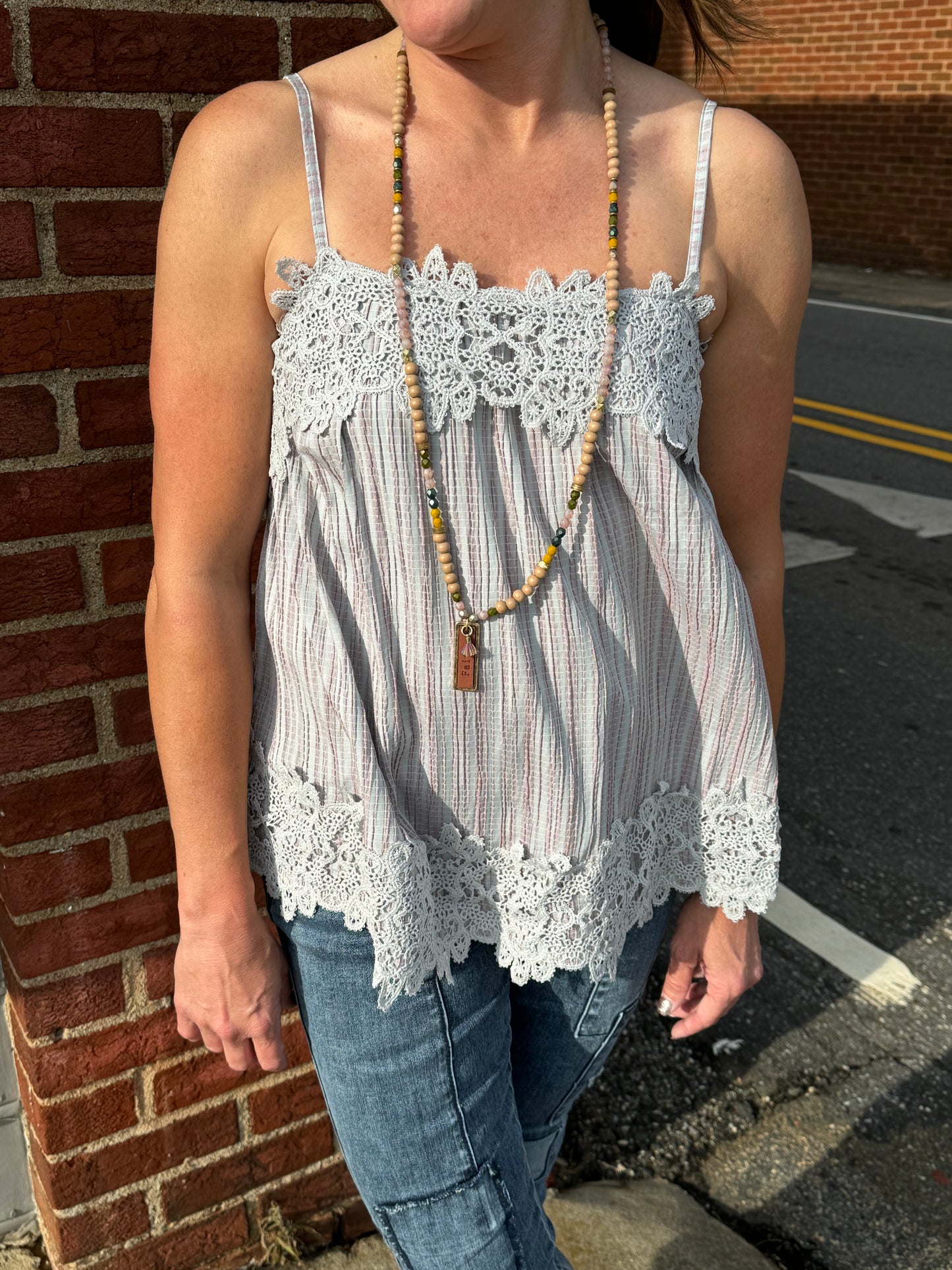 Cute in Crochet Cami Top | Grey