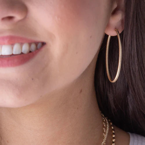 eNewton - Oval Gold 2" Hoop - Textured Earrings