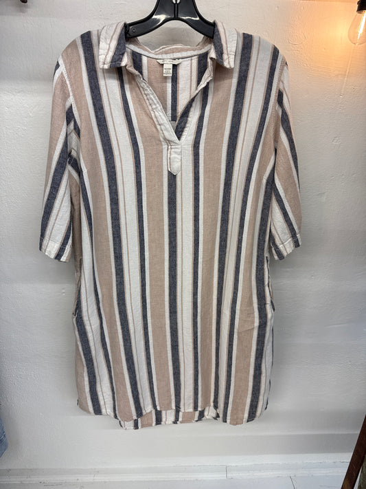 Est. 1946 Linen Blend Short Shirt Dress Short Sleeve Stripes Lagenlook- 28/20W