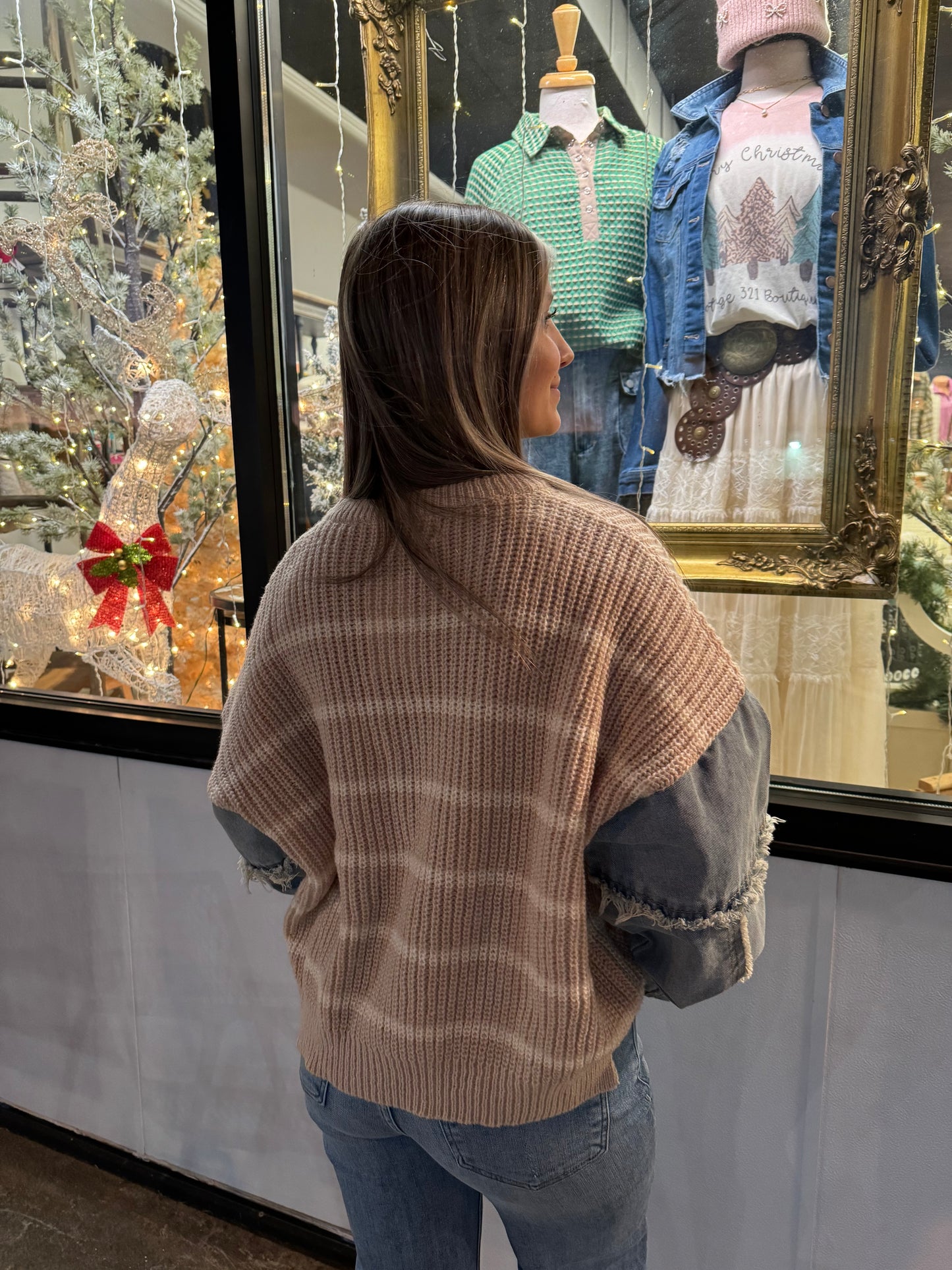Blaire Sweater with Denim Sleeves