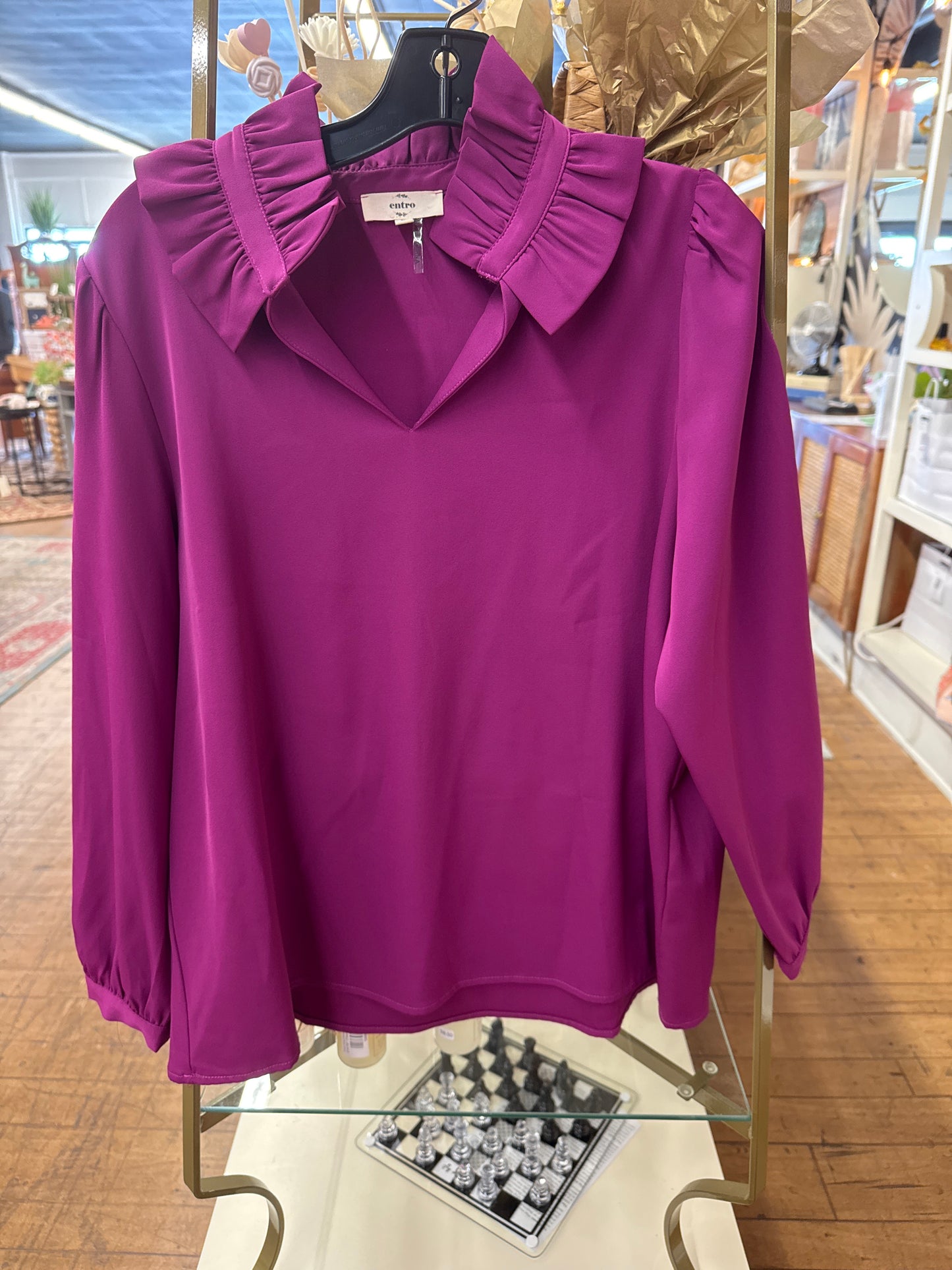 KC - Entro Magenta Ruffle Collar Blouse | Large