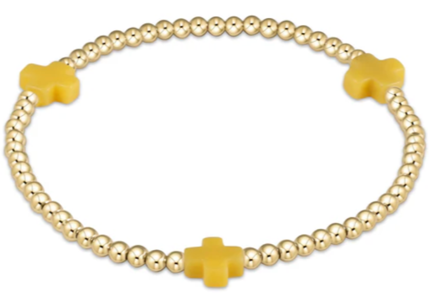 Signature Cross Gold Pattern 3mm Bead Bracelet - Canary