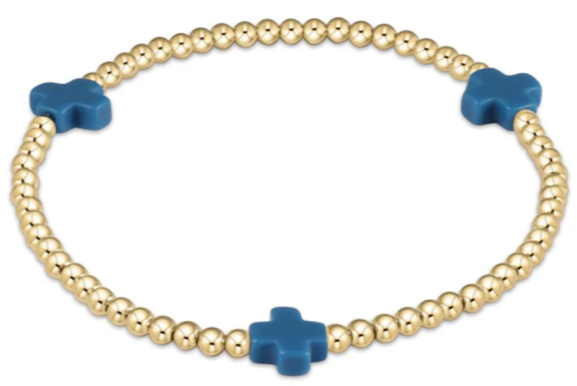 Signature Cross Gold Pattern 3mm Bead Bracelet - Cobalt