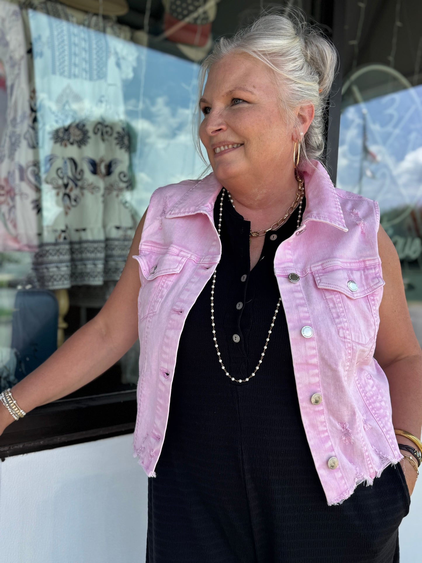 Daphne Denim Vest | Acid Pink