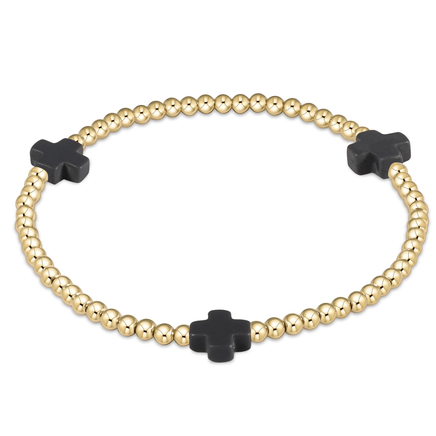 Signature Cross Gold Pattern 3mm Bead Bracelet - Navy