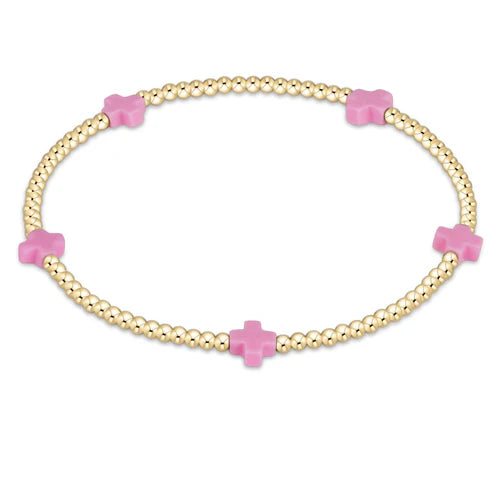 eNewton - Signature Cross Small Gold Pattern 2Mm Bead Bracelet - Pink