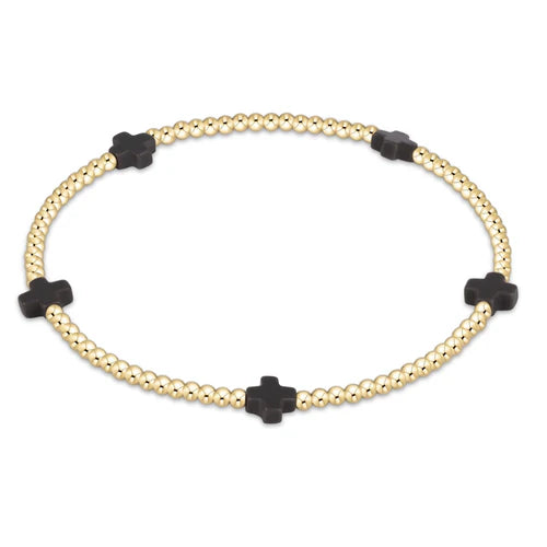 eNewton - Signature Cross Small Gold Pattern 2Mm Bead Bracelet - Charcoal