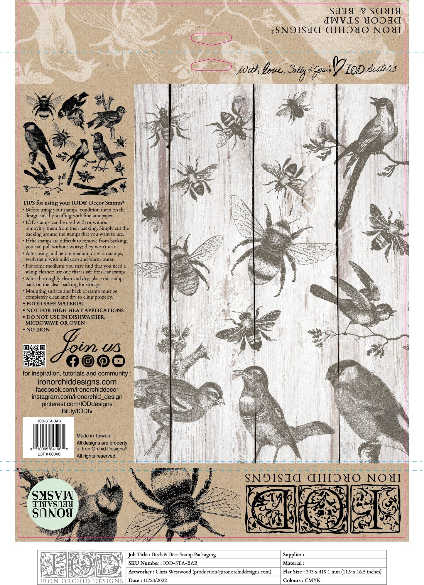 Birds & Bees 12x12 IOD Stamp