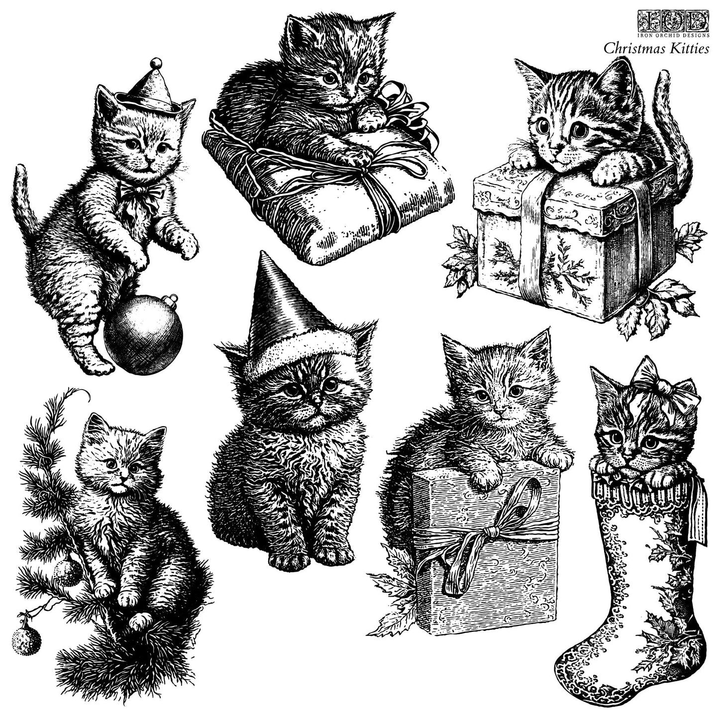 Christmas Kittens IOD 12X12 Stamp