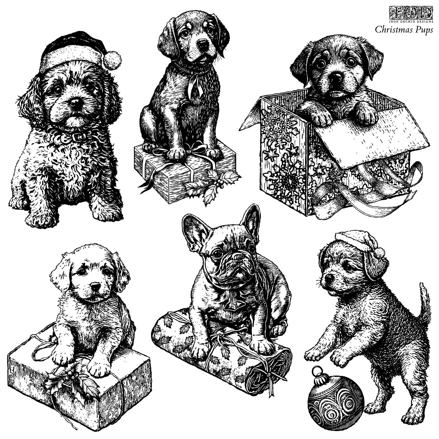 Christmas Pups IOD 12X12 Stamp