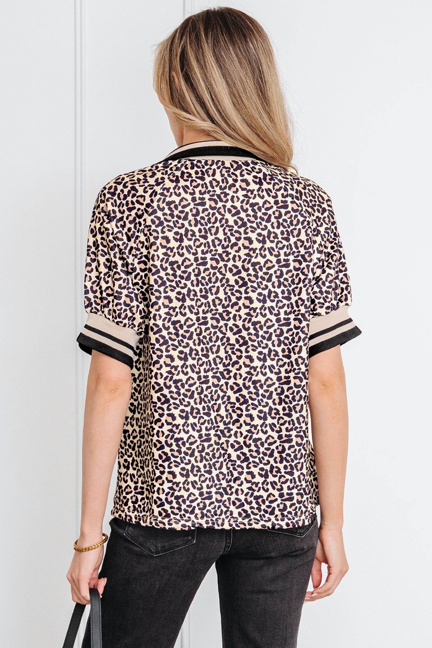 Leopard Half Zip Varsity Top