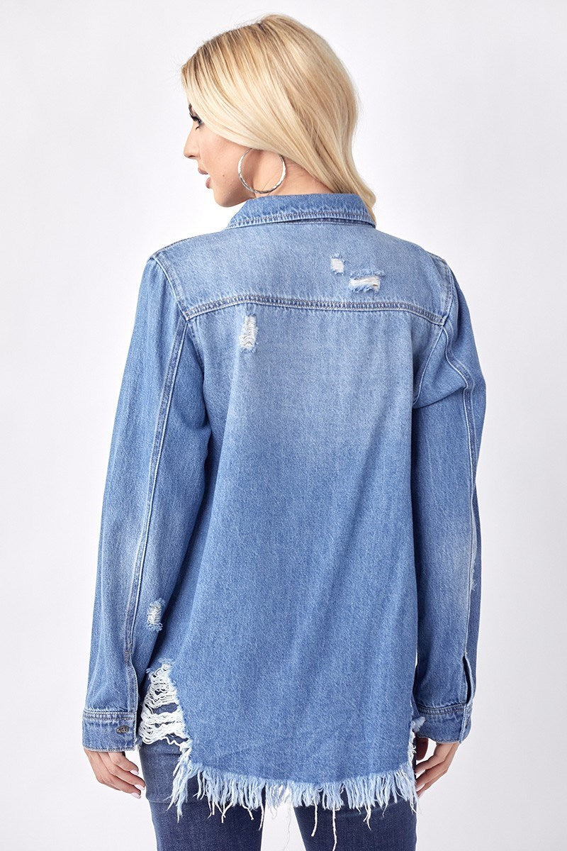 Tessa Distressed Denim Shirt | medium wash