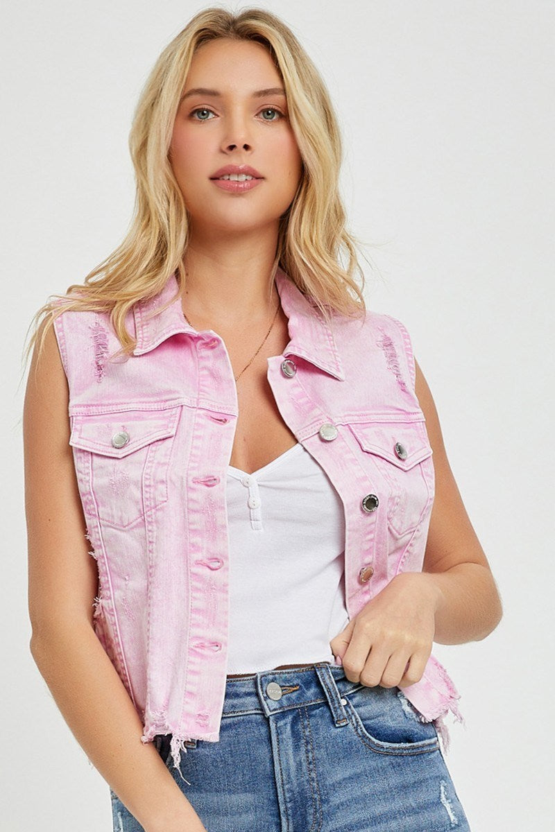 Daphne Denim Vest | Acid Pink