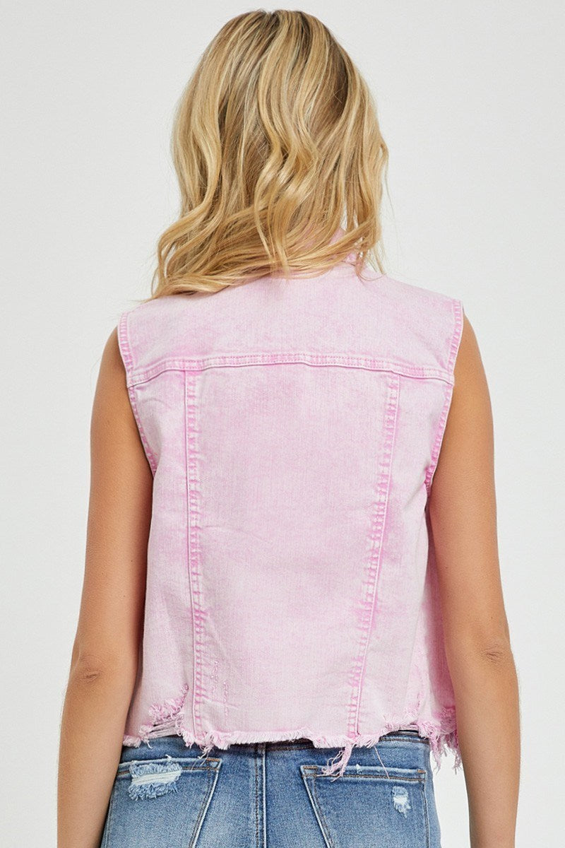 Daphne Denim Vest | Acid Pink