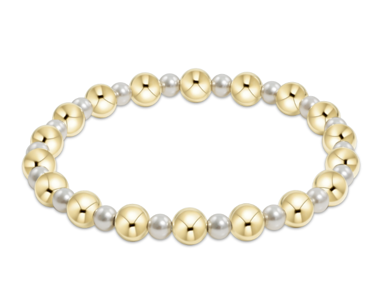 eNewton - Pearl Grateful Pattern 4mm Bead Bracelet - 6mm Gold