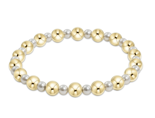 eNewton - Pearl Grateful Pattern 4mm Bead Bracelet - 6mm Gold