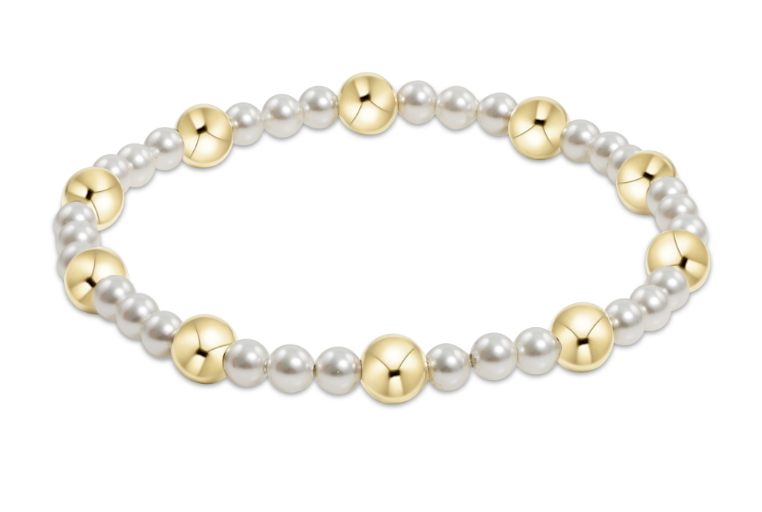 eNewton - Pearl Sincerity Pattern 4mm Bead Bracelet - 6mm Gold