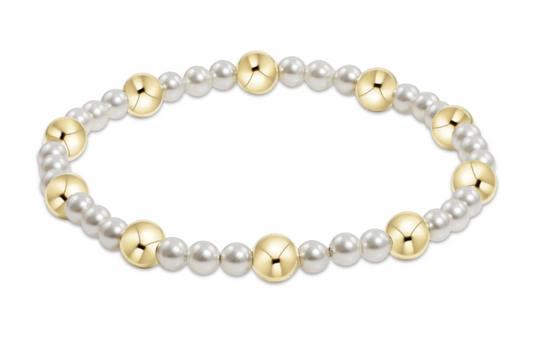 eNewton - Pearl Sincerity Pattern 4mm Bead Bracelet - 6mm Gold