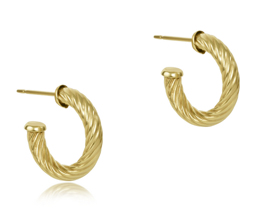 eNewton - Round Gold 0.5" Post Hoop - 4Mm - Textured Twist