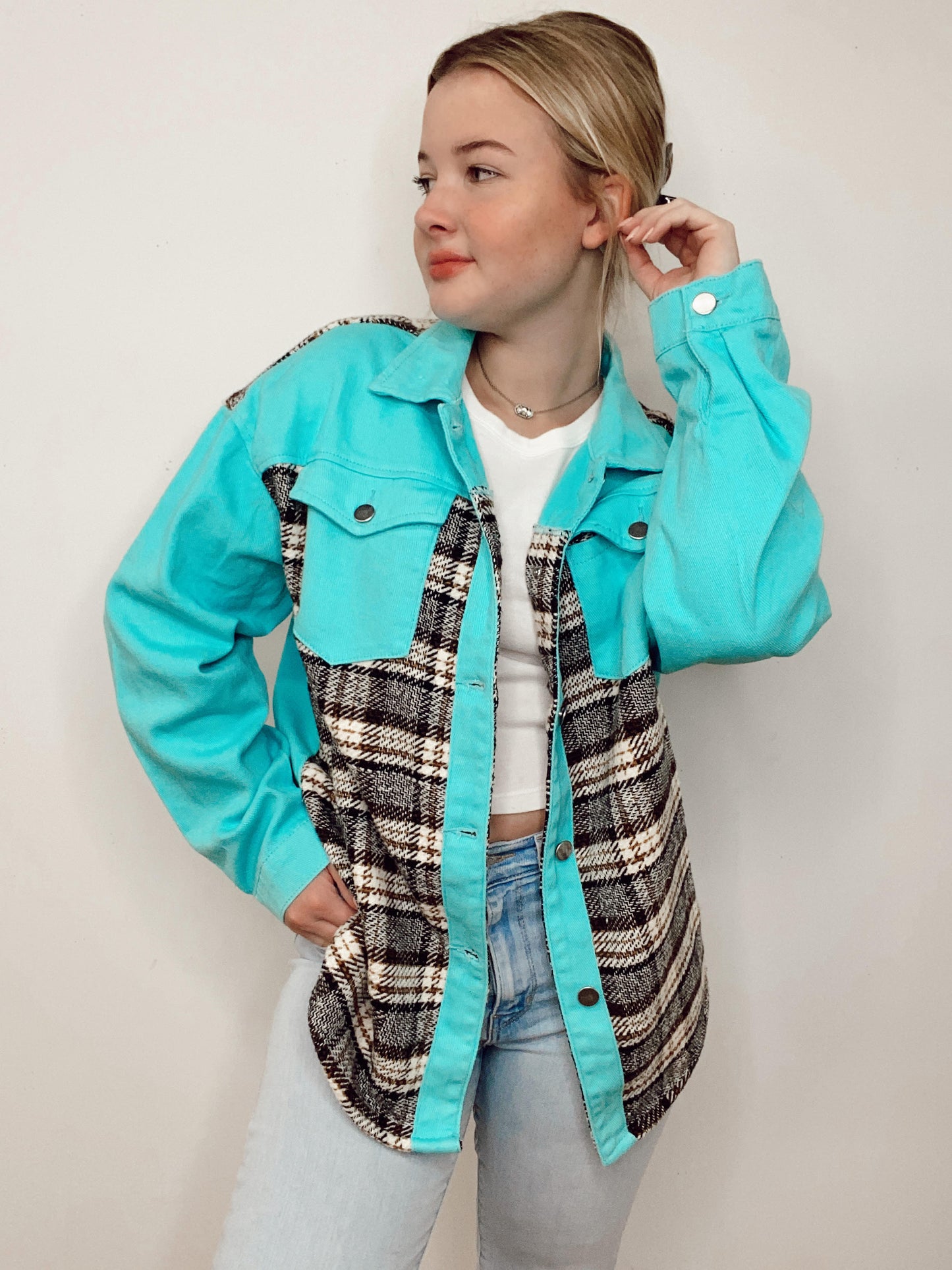 Think Happy Patchwork Denim Jacket