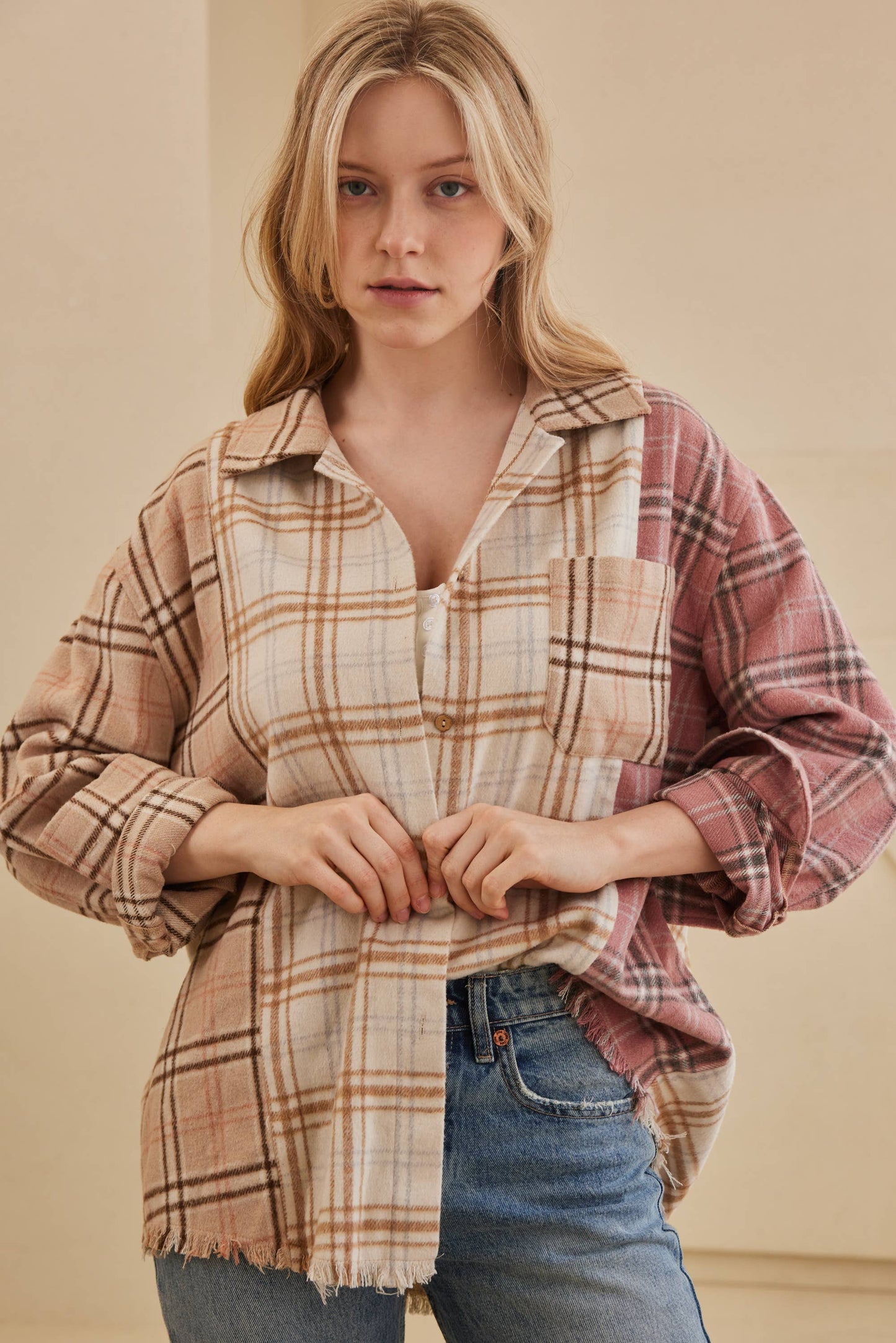 Sutton Plaid Oversize Shacket | Pink