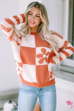 The Cutest Checkered Floral Print Sweater