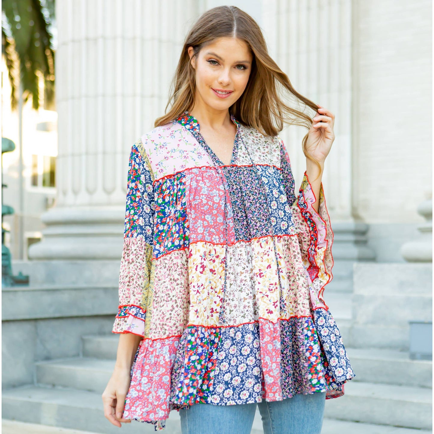 Artisitic Fusion Jhabla Top | Blue Pink