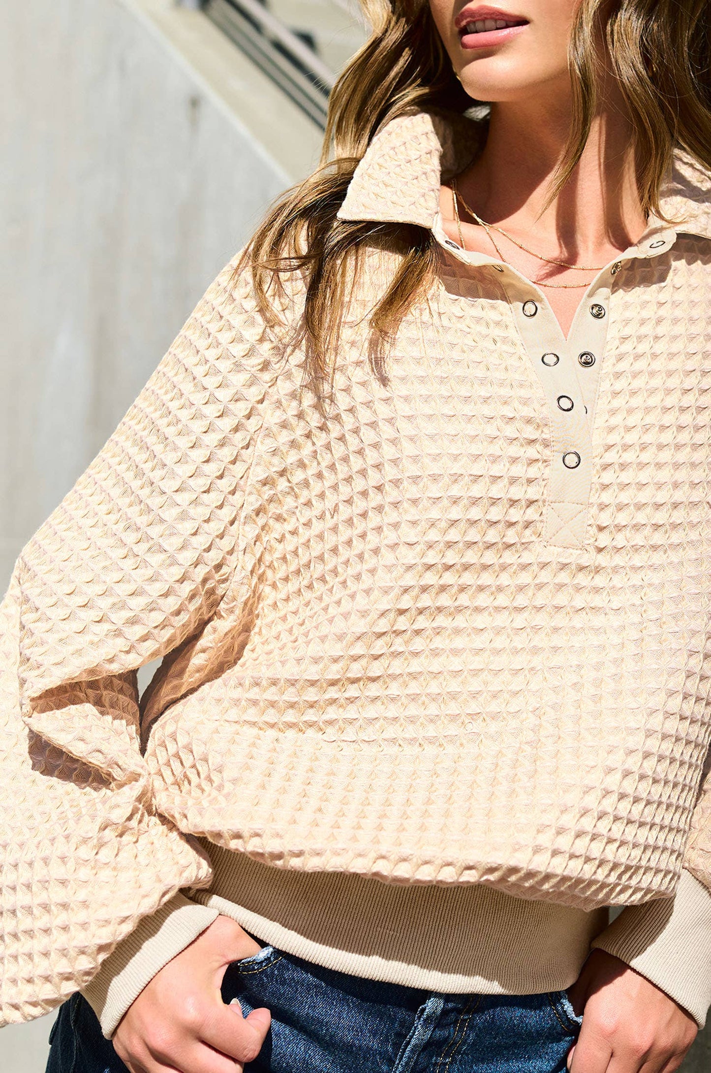 Camilla Textured Snap Button Top | Chiffon
