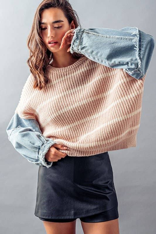 Blaire Sweater with Denim Sleeves