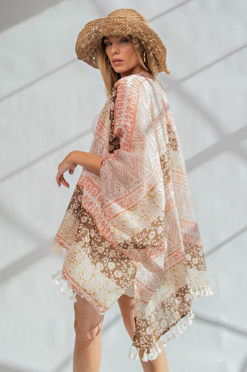 Dreamcatcher Chiffon Tassel Kimono | Wine Blue