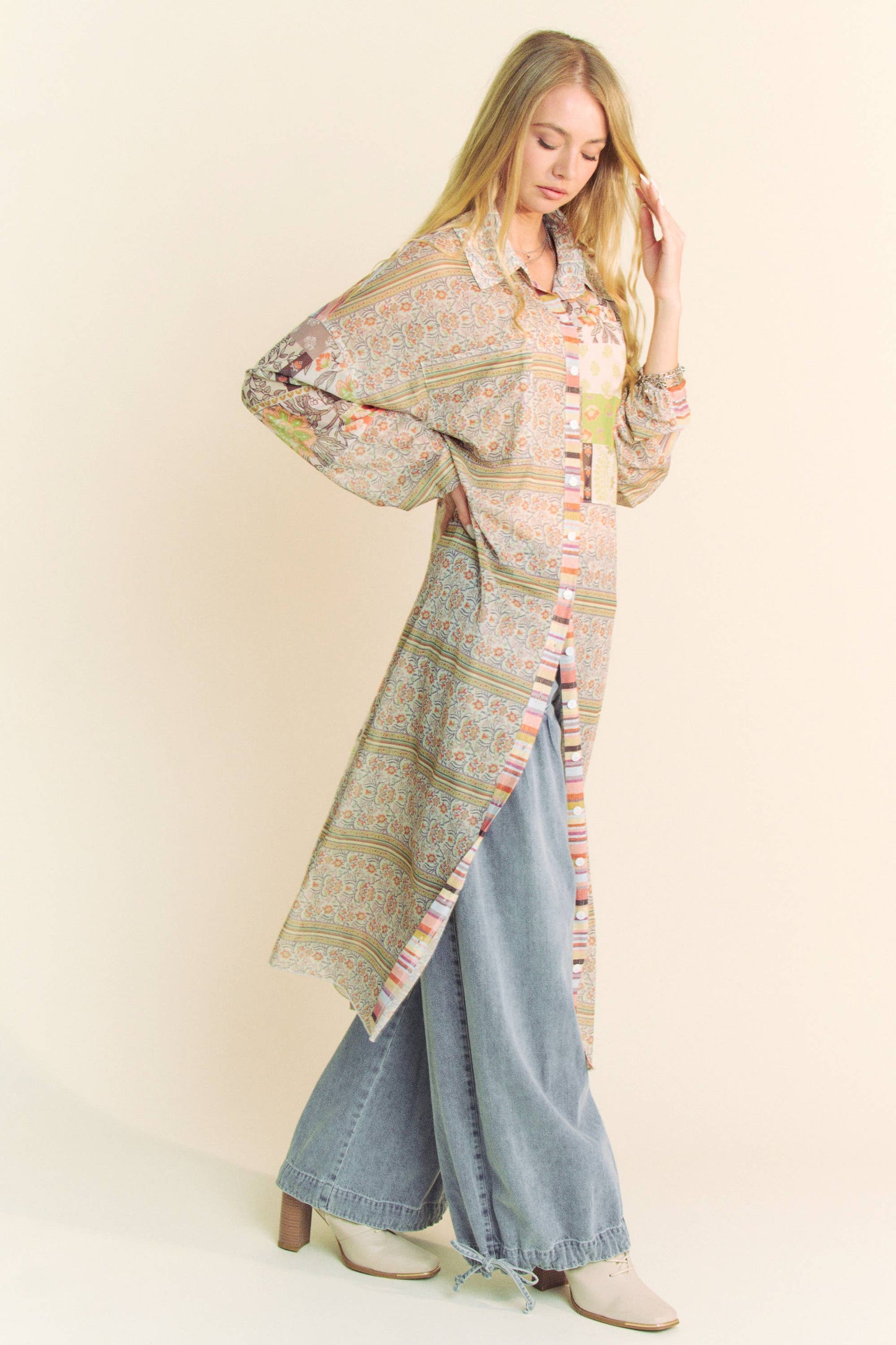 Lena Sheer Buttton-Up Top/Kimono | Orange Brown