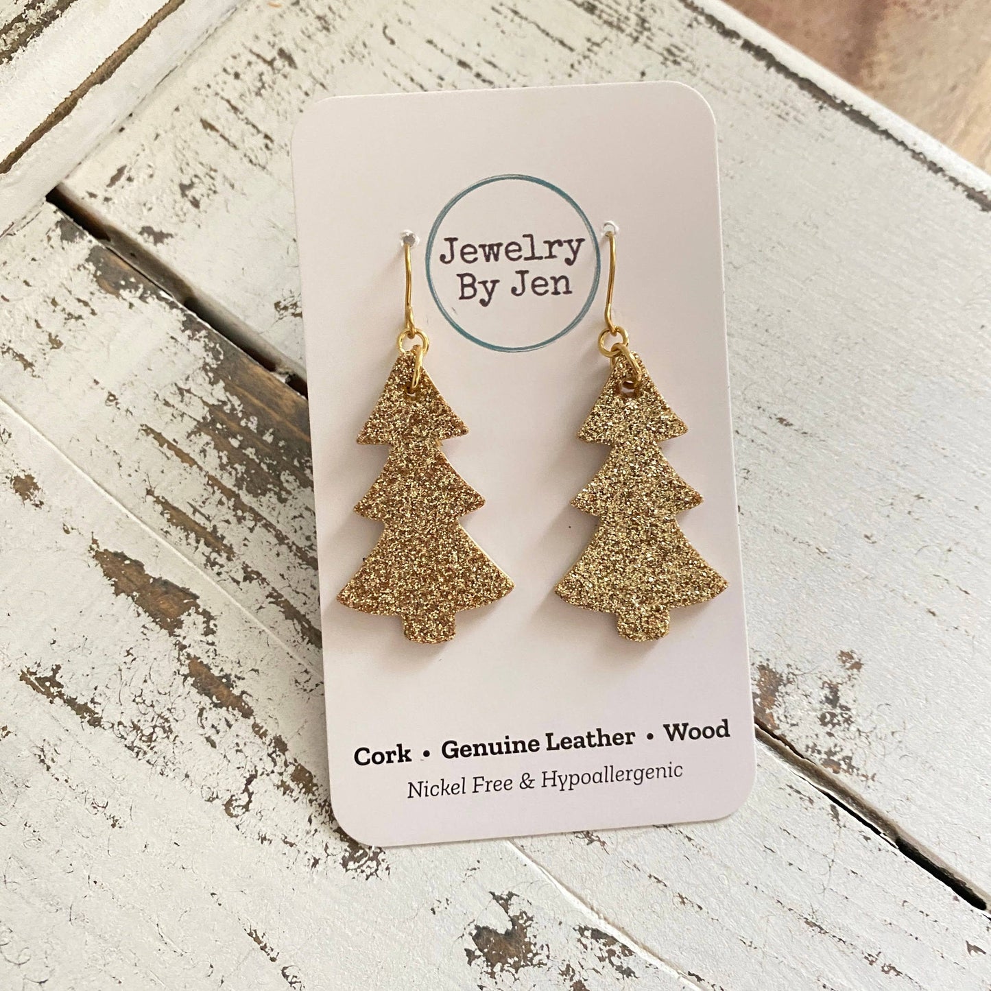 Christmas Tree Earrings: Gold Fine Glitter