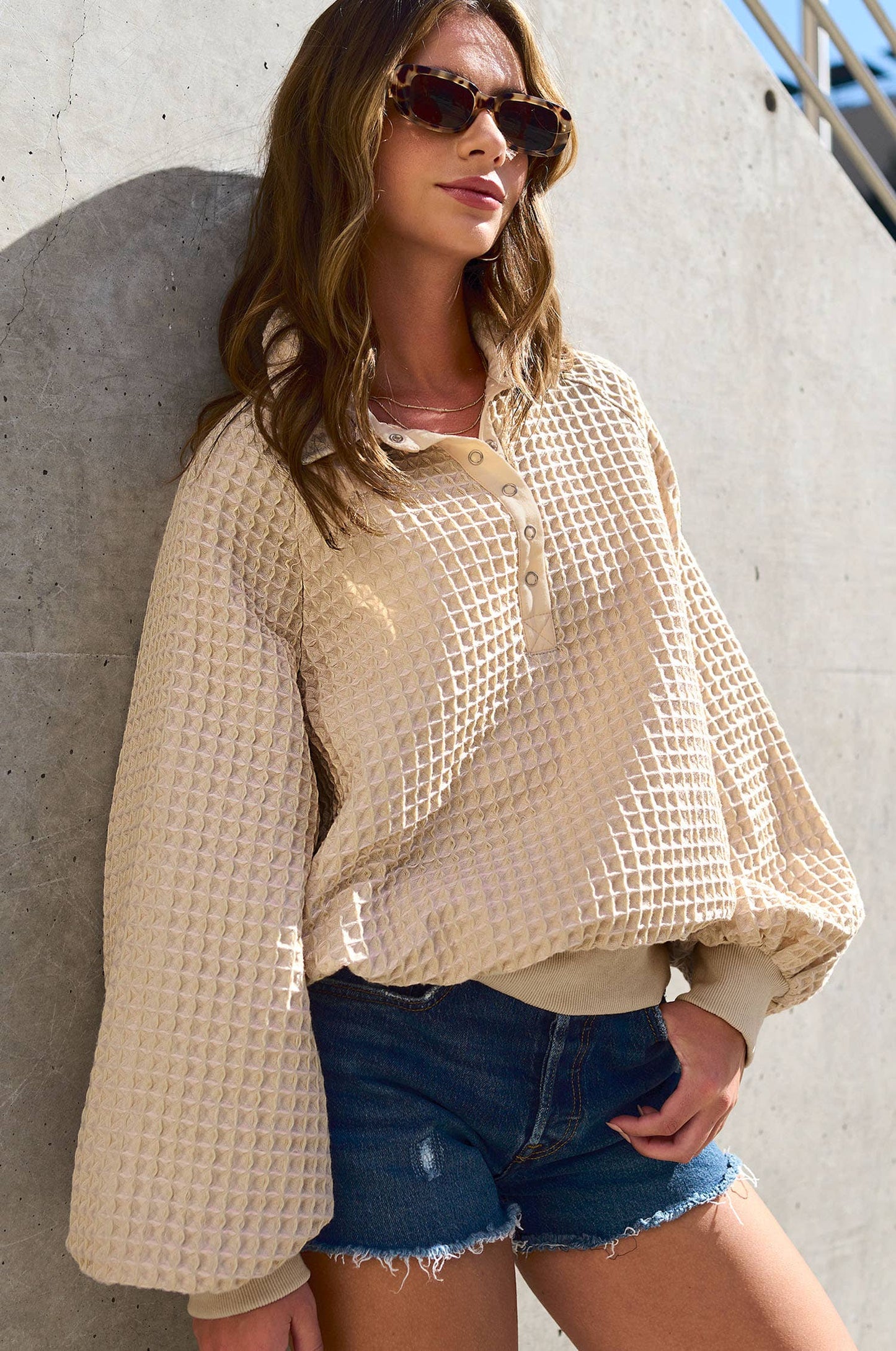 Camilla Textured Snap Button Top | Chiffon