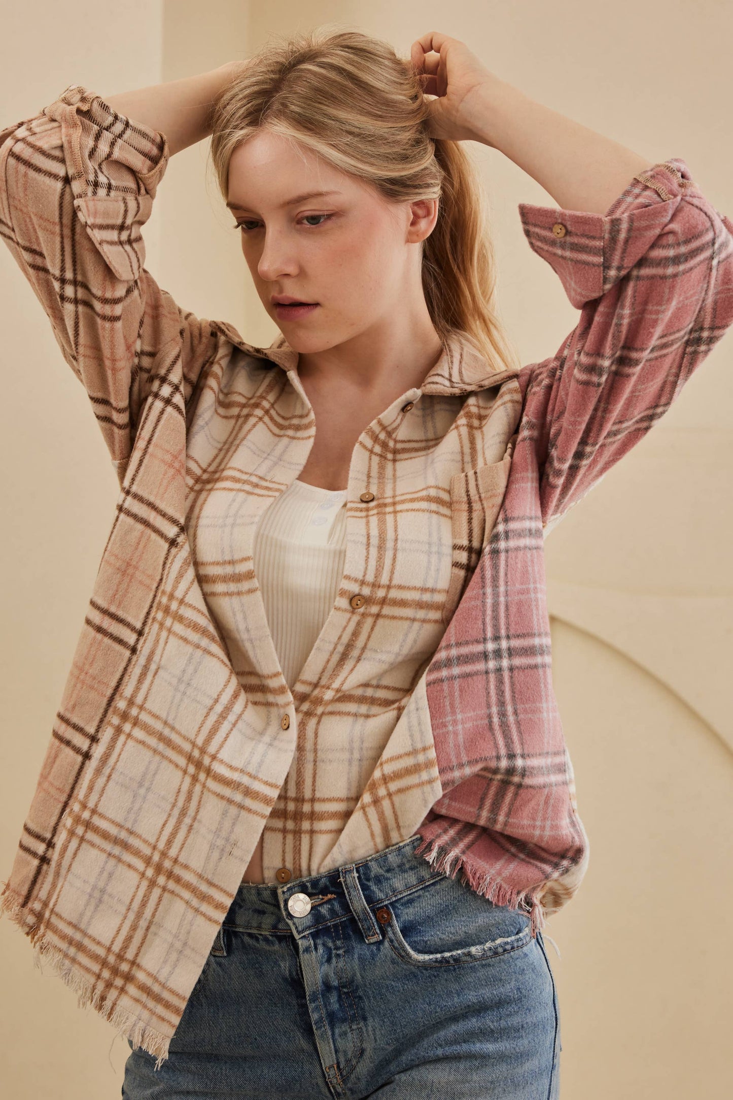 Sutton Plaid Oversize Shacket | Pink