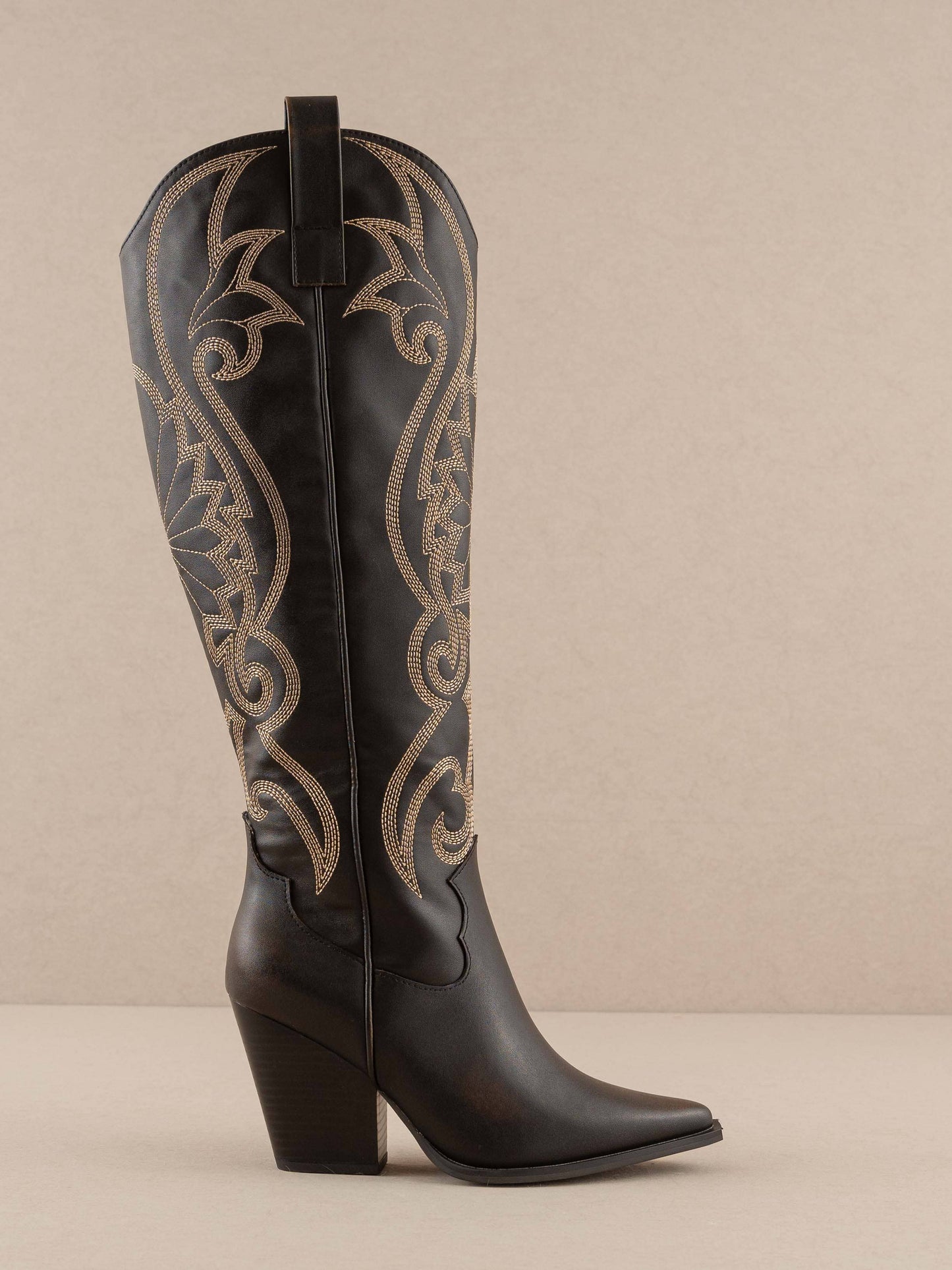 The Astrid Brown Knee High Embroidered Cowboy Boot