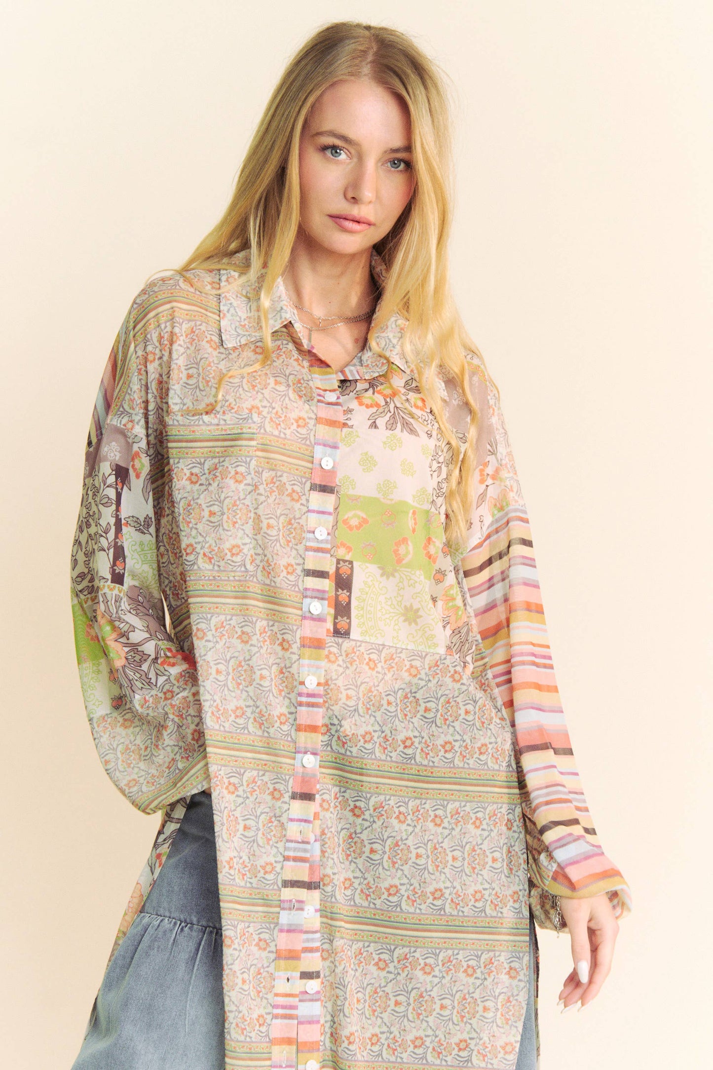 Lena Sheer Buttton-Up Top/Kimono | Orange Brown