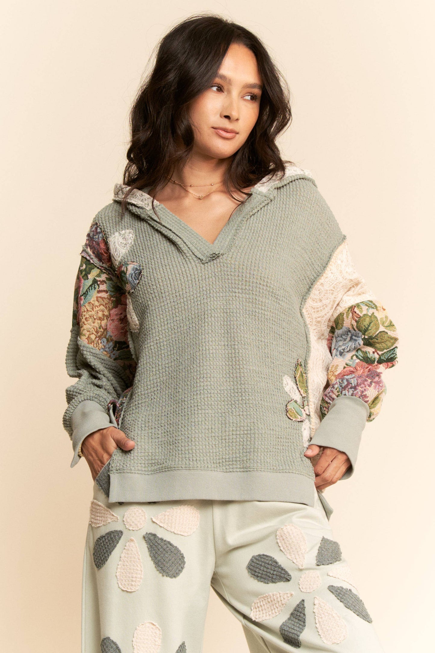 Seafoam Patchwork Hoodie Top